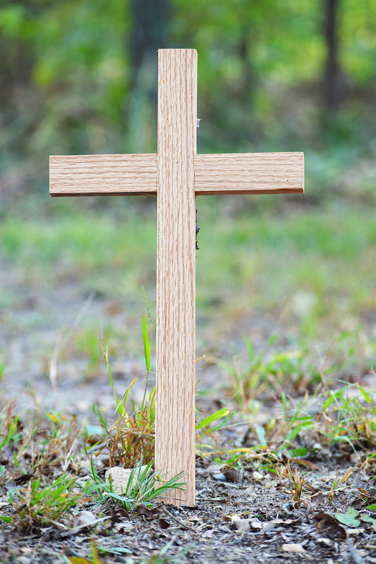 Handcrafted Oak Wood Wall Cross: Christian Home Decor 17"x9"