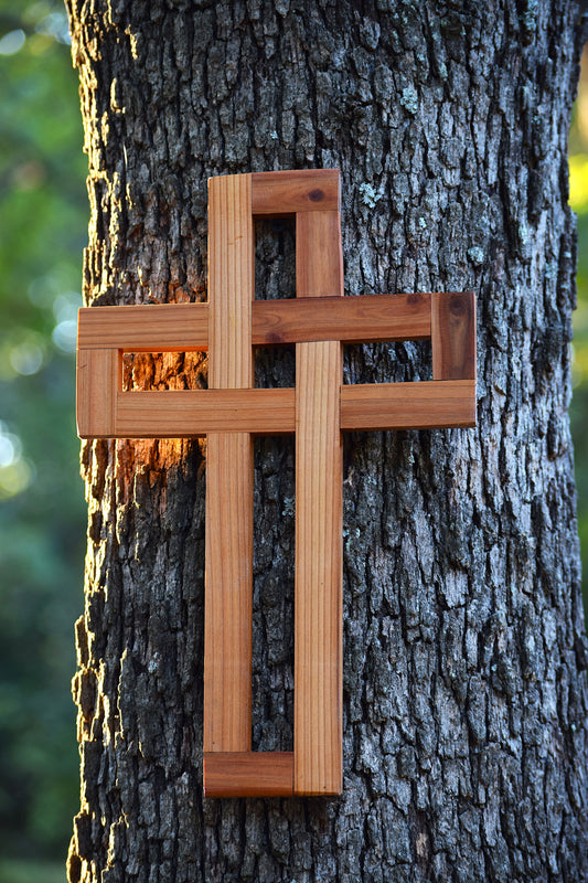 Handcrafted Cedar Wood Cross: Baptism Gift 14"x9"