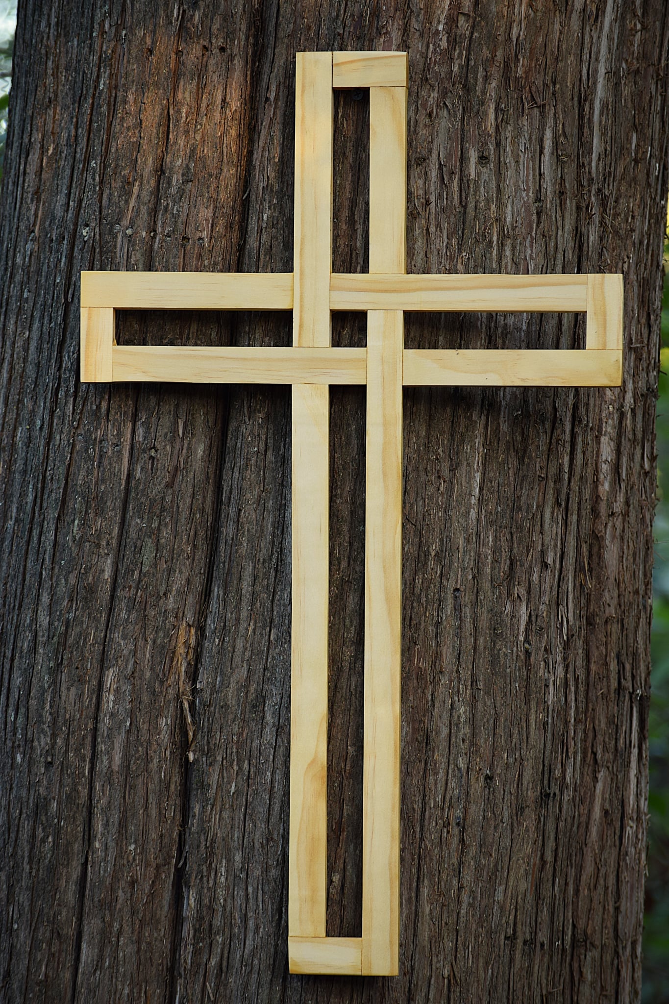 Handmade Pine Wood Wall Cross: Farmhouse Faith Decor 24"x14"
