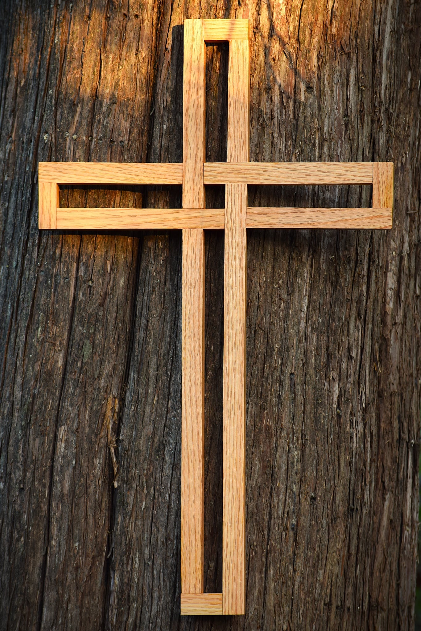 Handmade Oak Wood Wall Cross: Handmade Faith Decor 24"x15"