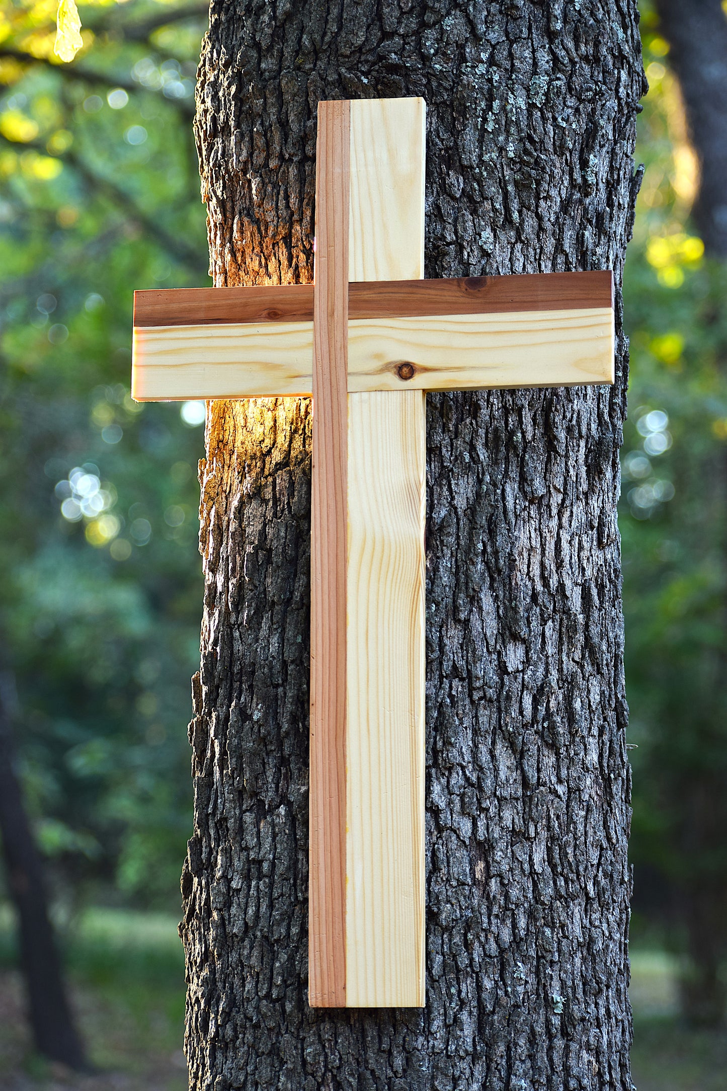 Handcrafted Cedar and Pine Wood Cross: Rustic Modern Wall Art 23"x13"