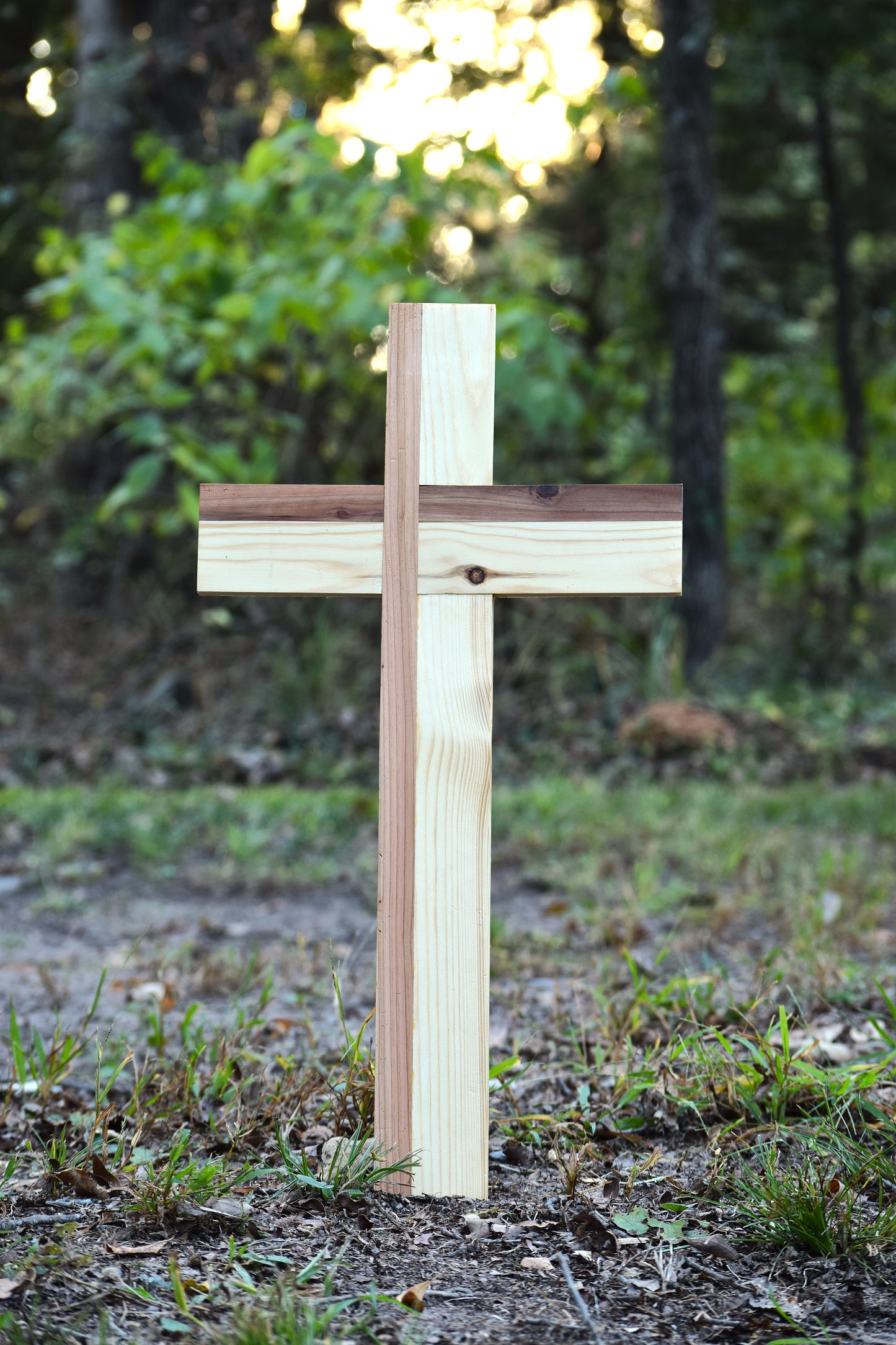 Handcrafted Cedar and Pine Wood Cross: Rustic Modern Wall Art 23"x13"