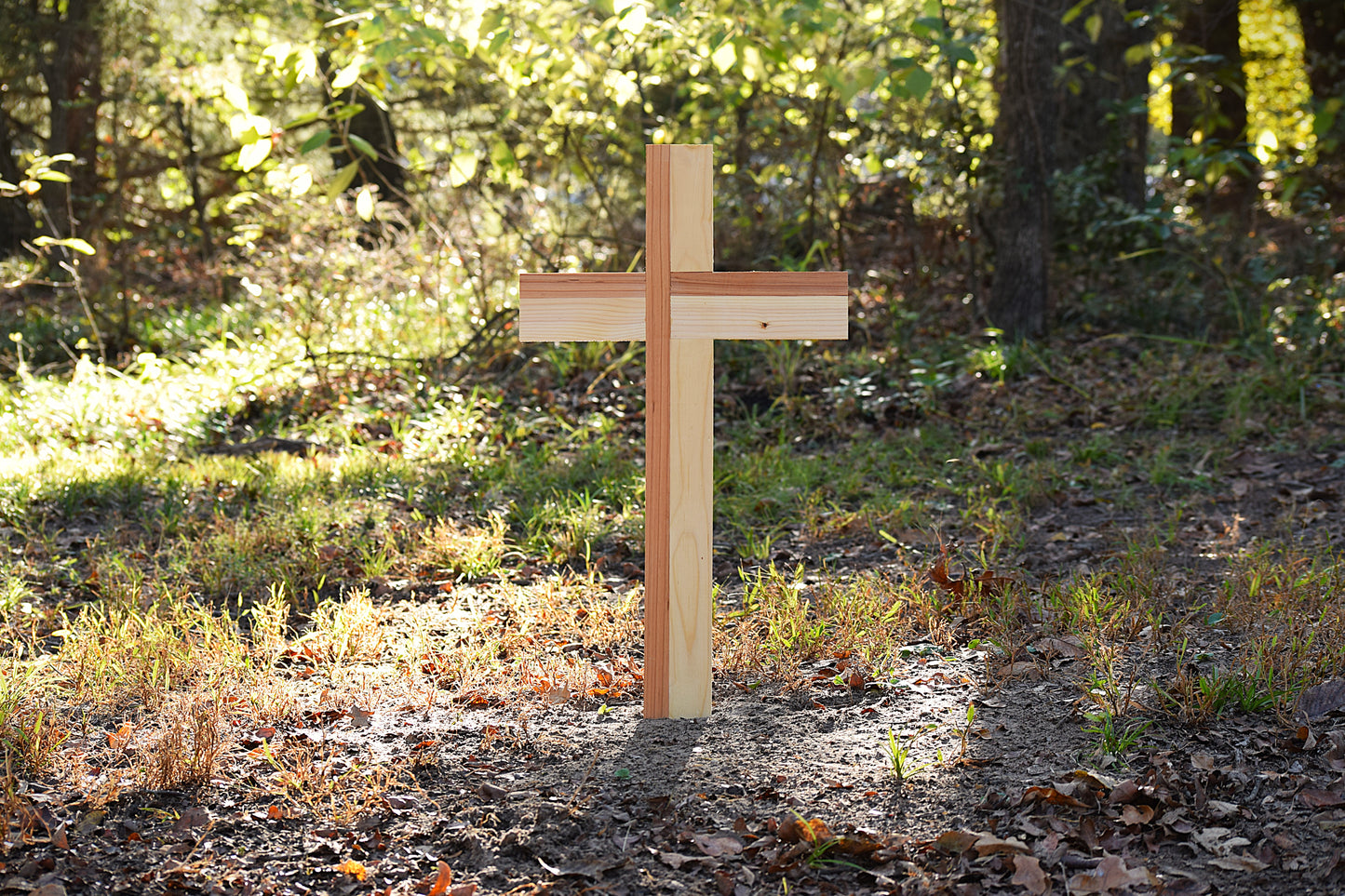 Handcrafted Cedar and Pine Wood Cross: Rustic Modern Wall Art 23"x13"