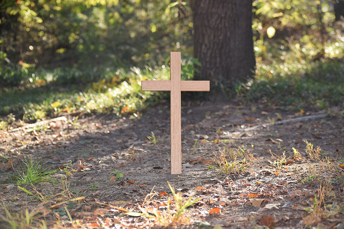 Handcrafted Oak Wood Wall Cross: Christian Home Decor 17"x9"
